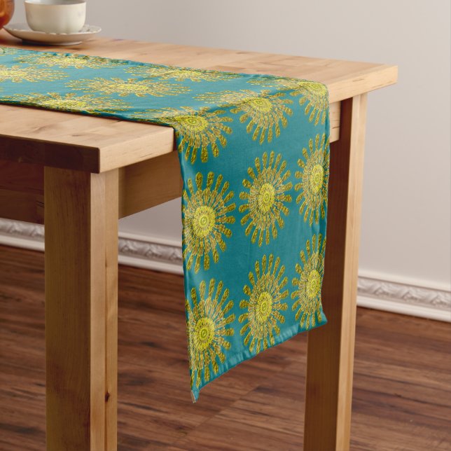Decorative golden sun symbol short table runner (In Situ)