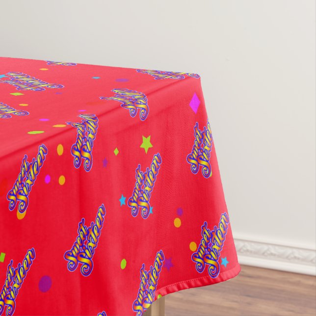 Decorative Gradient Stylised Sweet 16 on Red Tablecloth (In Situ)