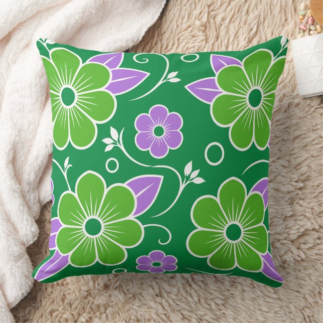 Decorative Green and Purple Floral Pattern Cushion (Blanket)