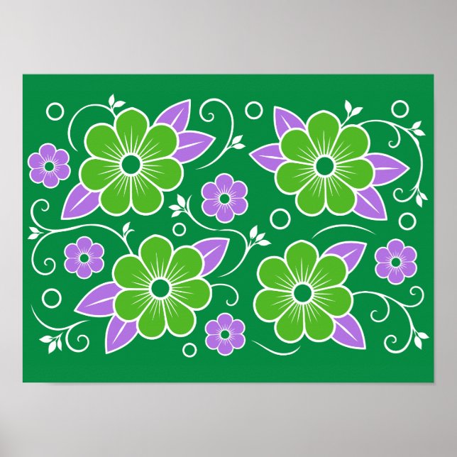 Decorative Green and Purple Floral Pattern Poster (Front)