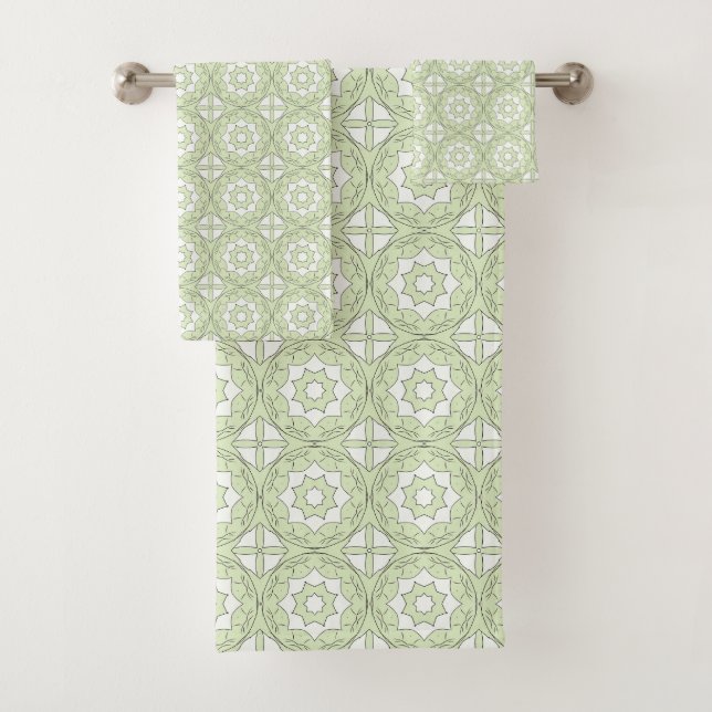 Decorative green geometric pattern  bath towel set (Insitu)