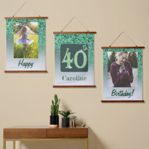 Decorative Green Glitter 2 Photos 40th Birthday Hanging Tapestry