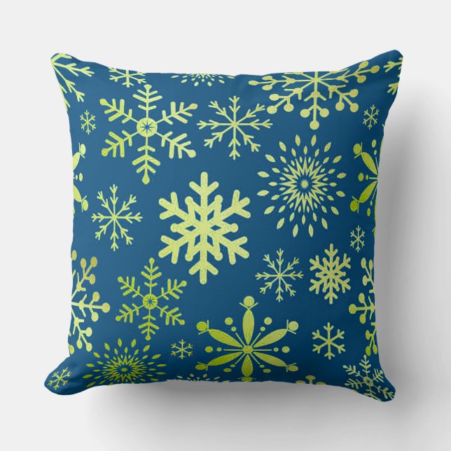 Decorative Green Snowflakes Pattern Cushion (Front)