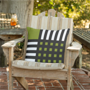 Decorative Green White Black Grid Stripe Pattern Cushion