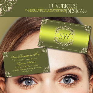 Decorative Green Yellow with Monogram Eye Catching Business Card