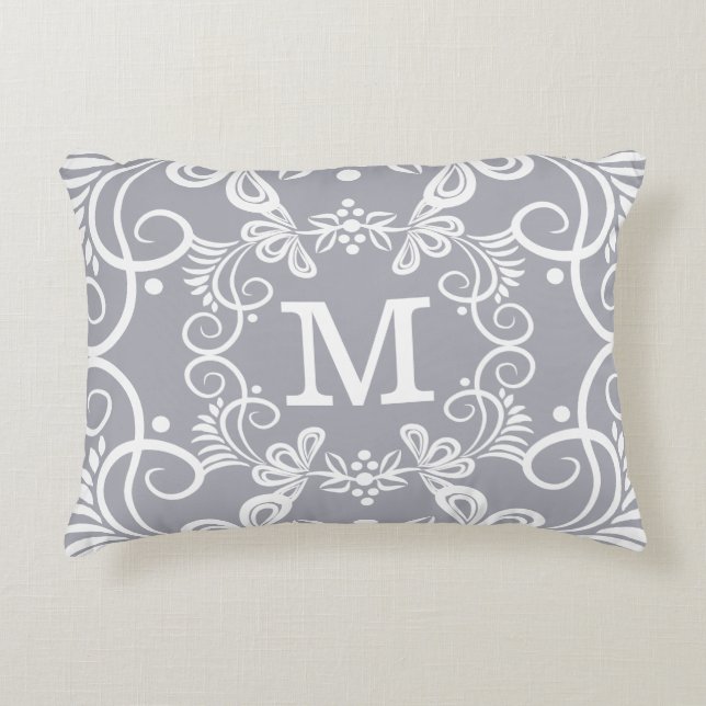 Decorative Grey White Custom Monogram Cushion (Front)