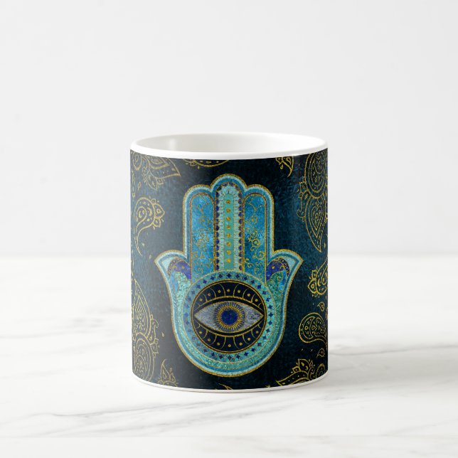 Decorative Hamsa Hand with paisley background Coffee Mug (Center)