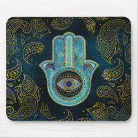 Decorative Hamsa Hand with paisley background