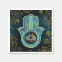 Decorative Hamsa Hand with paisley background