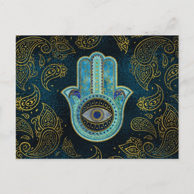 Decorative Hamsa Hand with paisley background Postcard (Front)