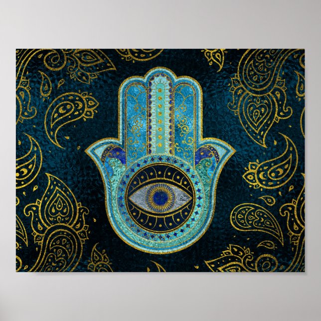 Decorative Hamsa Hand with paisley background Poster (Front)