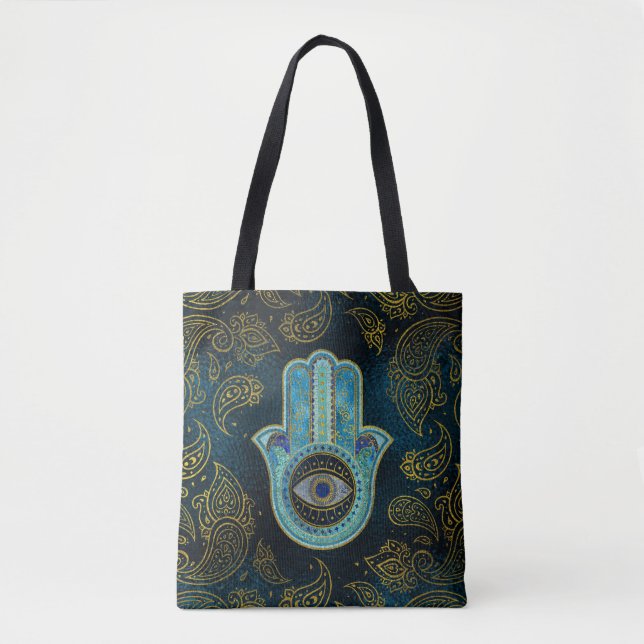 Decorative Hamsa Hand with paisley background Tote Bag (Front)