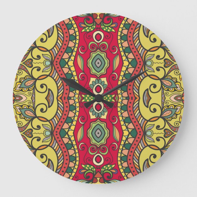 Decorative Hand-Drawn Seamless Abstract Pattern Large Clock (Front)