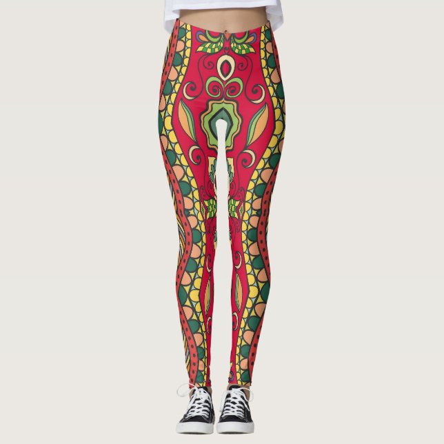 Decorative Hand-Drawn Seamless Abstract Pattern Leggings (Front)