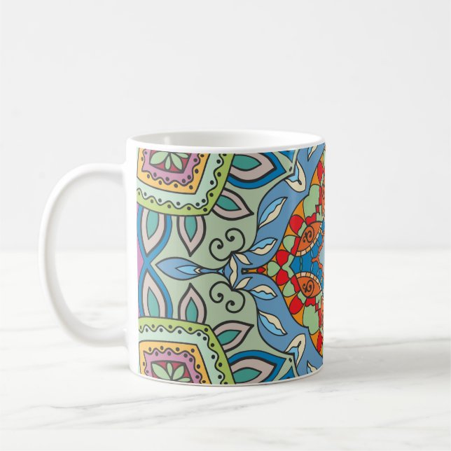 Decorative hand drawn seamless pattern. Colourful  Coffee Mug (Left)