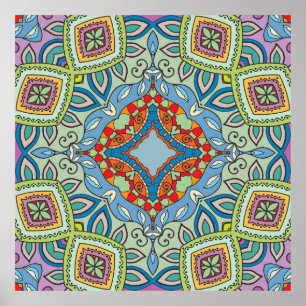 Decorative hand drawn seamless pattern. Colourful  Poster