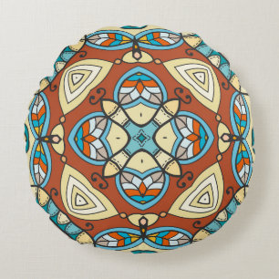 Decorative hand drawn seamless pattern. Colourful Round Cushion