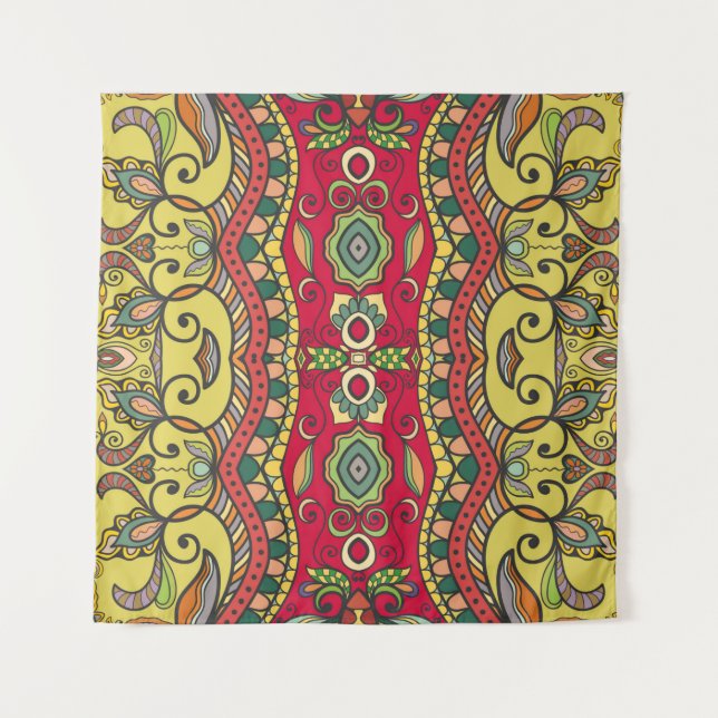 Decorative hand drawn seamless pattern. Colourful  Tapestry (Front)