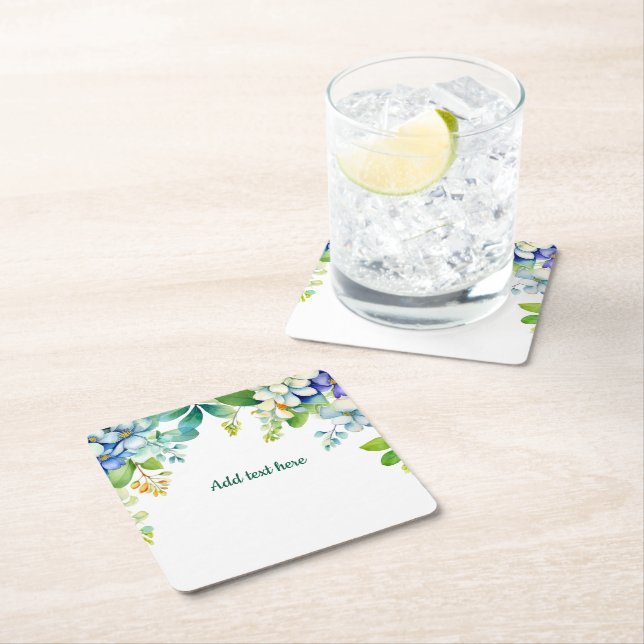 Decorative hanging flowers TEMPLATE Square Paper Coaster (Insitu)