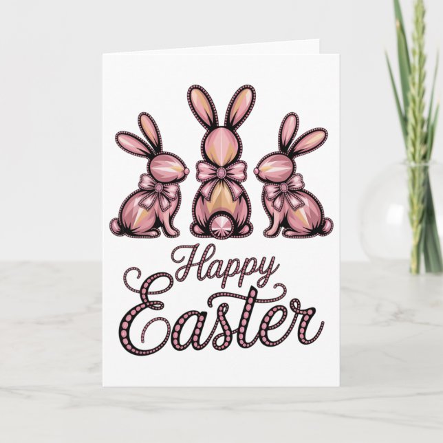 Decorative Happy Easter Bunny Trio Spring Celebrat Card (Front)