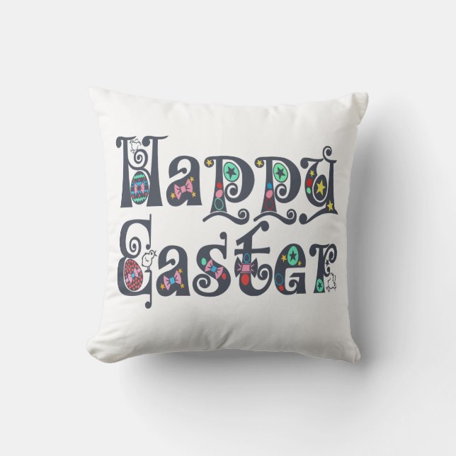 Decorative Happy Easter Typography | Throw Pillow (Front)