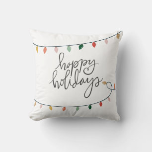 Decorative Happy Holidays Christmas Lights Cushion