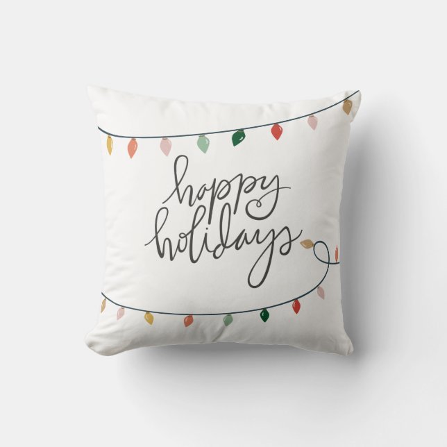 Decorative  Happy Holidays Christmas Lights Cushion (Front)