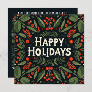 Decorative Happy Holidays holly berries Holiday Card