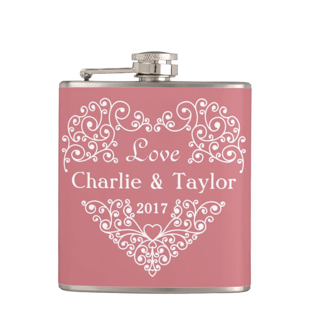 Decorative Heart custom text flask (Front)