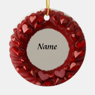 Decorative Heart Wreath with Bright Red Hearts Ceramic Tree Decoration