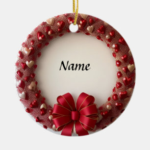 Decorative Heart Wreath with Bright Red Hearts Ceramic Tree Decoration