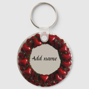 Decorative Heart Wreath with Bright Red Hearts  Key Ring