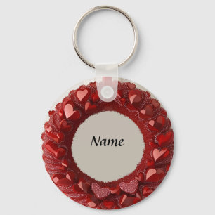 Decorative Heart Wreath with Bright Red Hearts Key Ring
