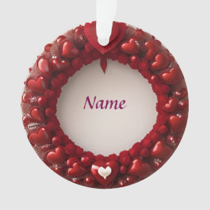 Decorative Heart Wreath with Bright Red Hearts Ornament