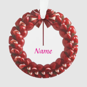 Decorative Heart Wreath with Bright Red Hearts Ornament