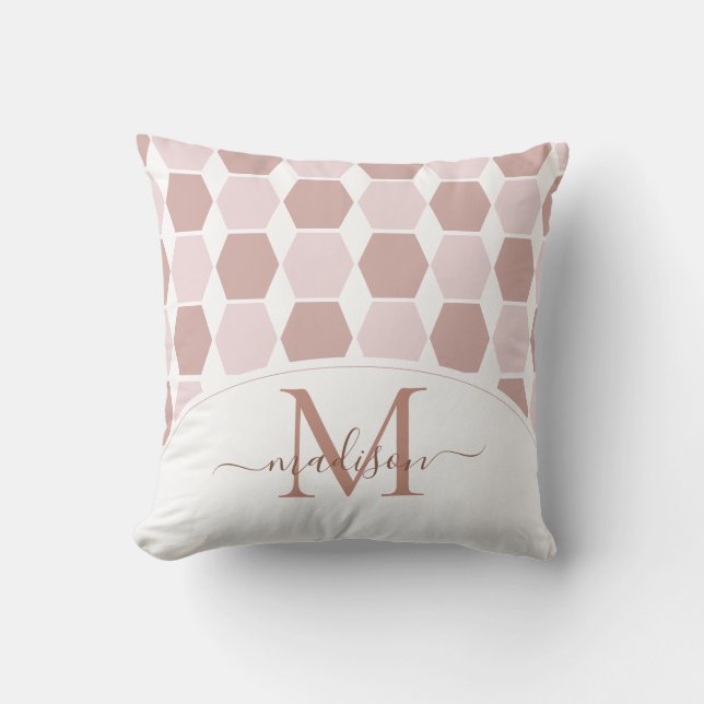 Decorative Hexagon Pattern Shapes Monogram  Cushion (Front)