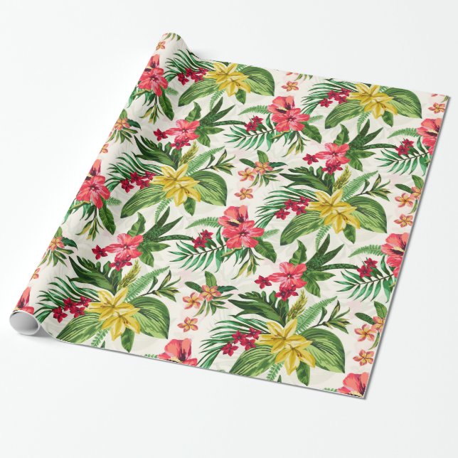 Decorative Hibiscus Floral Pattern Wrapping Paper (Unrolled)