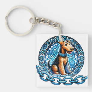 Decorative Illustration of a Terrier Dog Key Ring