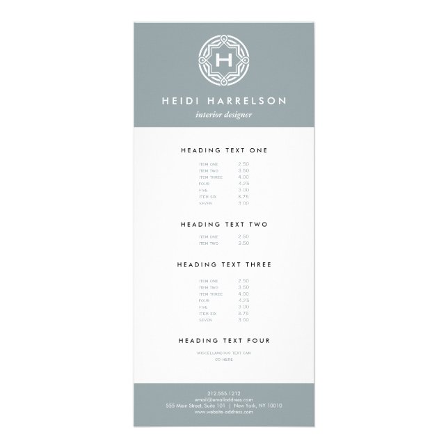 DECORATIVE INITIAL LOGO on SLATE GRAY Rack Card (Front)