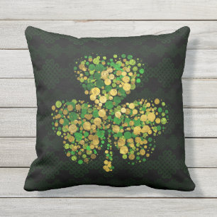 Decorative Irish Shamrock -Clover Gold and Green Cushion