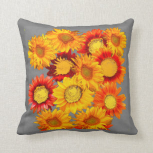 DECORATIVE KANSAS SUNFLOWERS GREY ART CUSHION