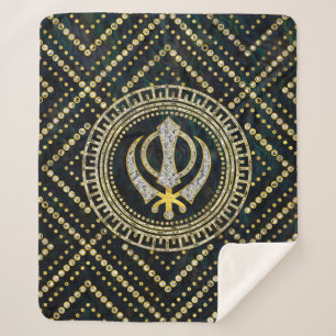 Decorative Khanda symbol with gemstones & gold Sherpa Blanket