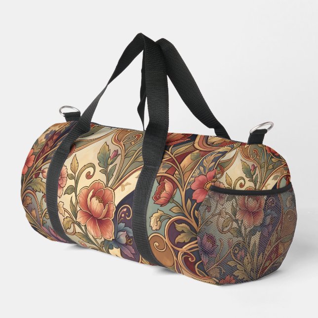 Decorative kimono floral pattern duffle bag (Right Corner)