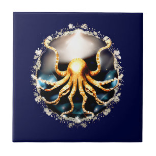 Decorative kraken sea creature glam octopus beach tile