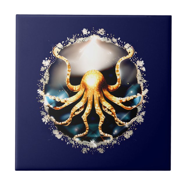 Decorative kraken sea creature glam octopus beach tile (Front)