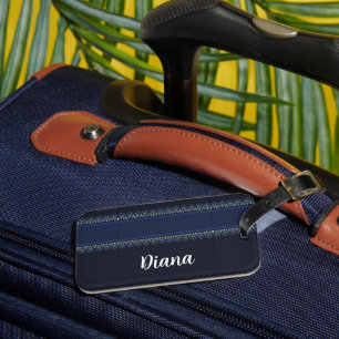 Decorative lace print on blue luggage tag