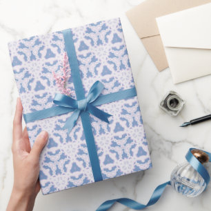 Decorative Lace Triangles Blue White Wrapping Paper