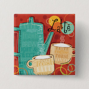 Decorative Latte Pot and Cups 15 Cm Square Badge