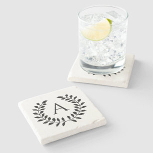 Decorative Laurel Wreath With Custom Monogram Stone Coaster
