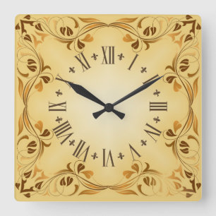 Decorative leafs square wall clock
